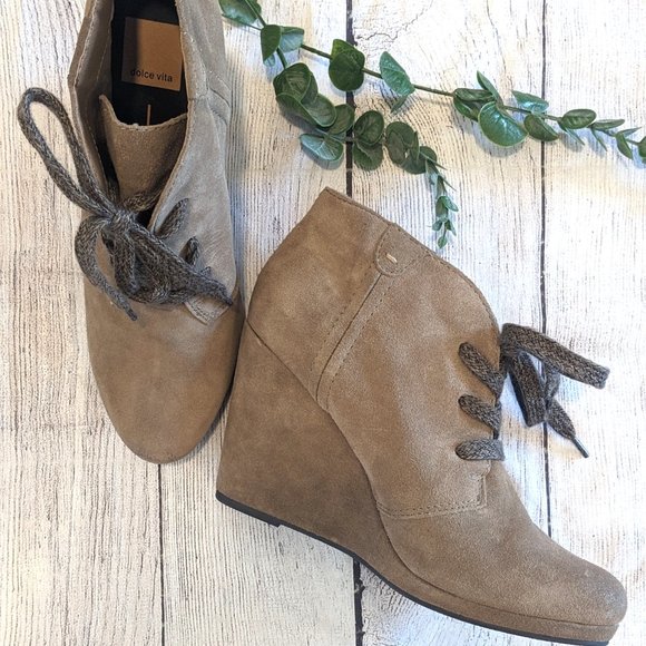 DV BY DOLCE VITA Gael Suede Wedge Booties Taupe SZ 10 - Picture 8 of 8